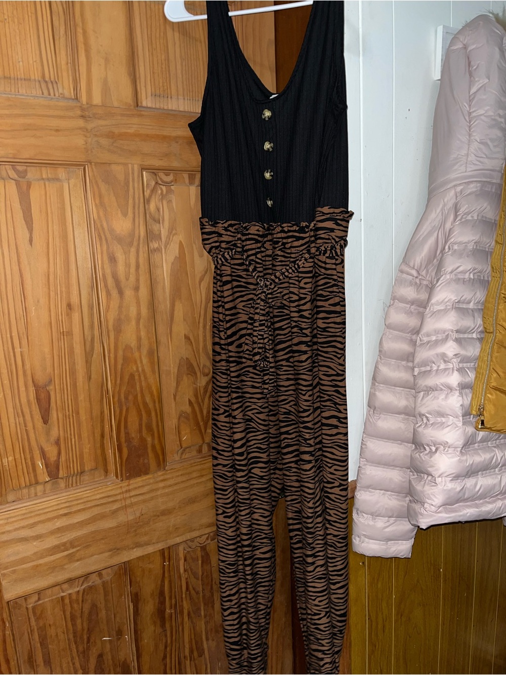 Derek Heart Black Ribbed Bodice with Brown Zebra-Print Jumpsuit